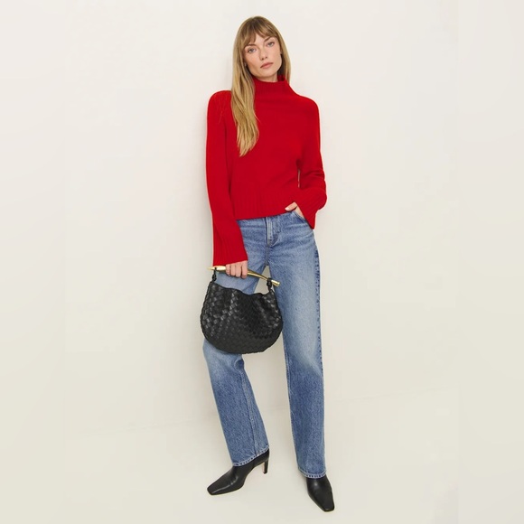 REFORMATION Brooke Cashmere Cropped Turtleneck Red - Size XL NWT - Picture 4 of 12